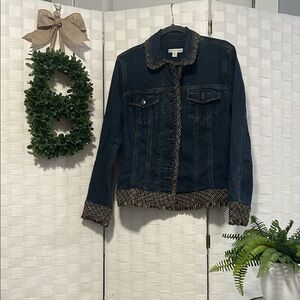Tweed Trim Denim Jacket from Coldwater Creek (Size 14)